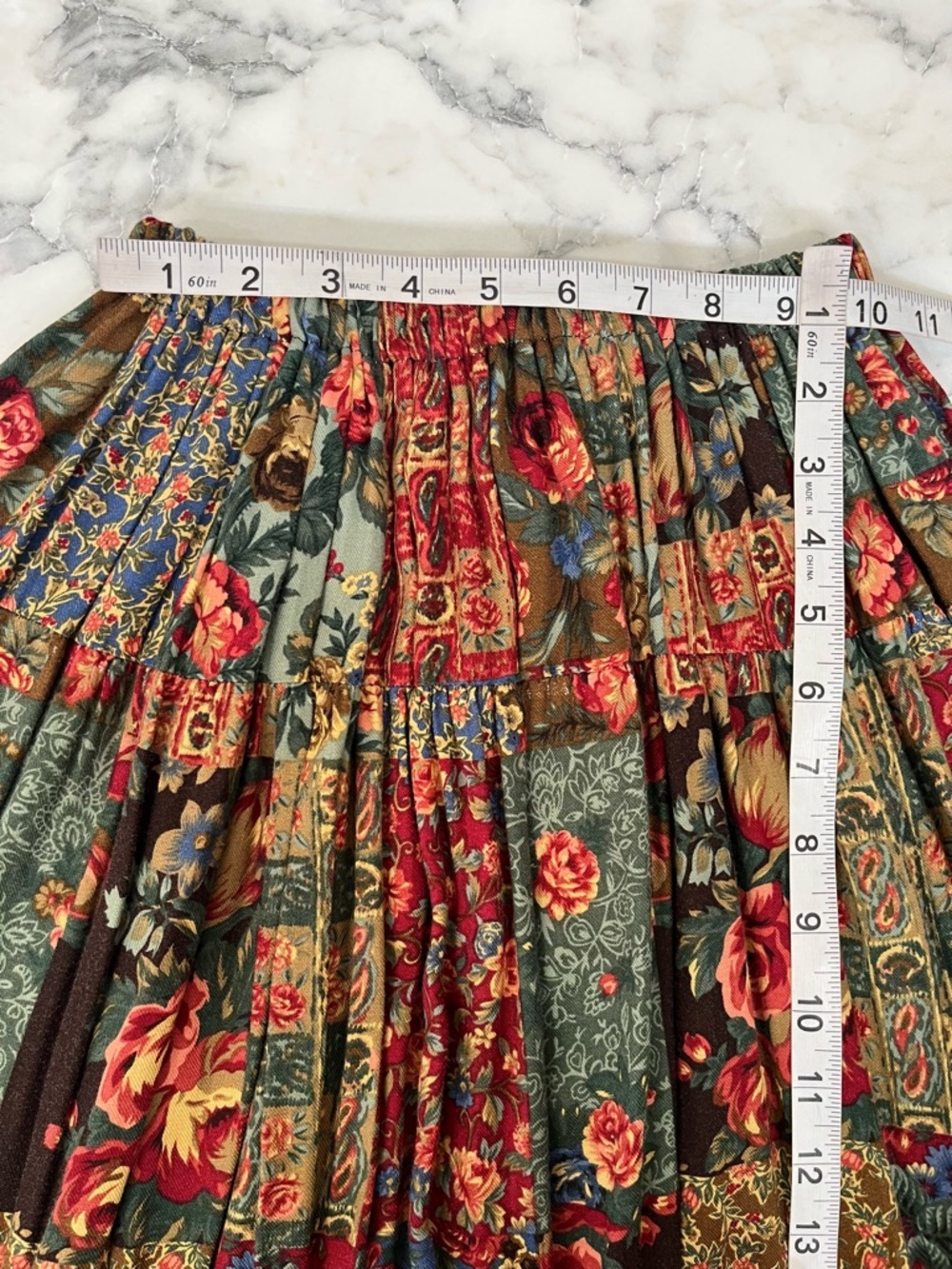 Handmade vintage patchwork wallpaper floral tiered midi skirt bohemian boho - Picture 5 of 9